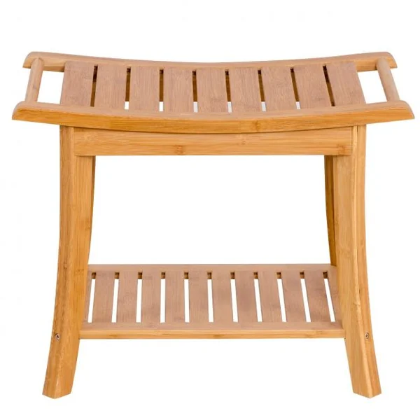 Tabouret de Aalle de Bain Petit Banc Léger et Polyvalent Surface Imperméable en Bambou, 61x33x46cm, Naturel