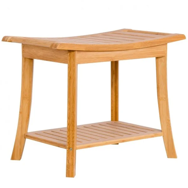 Tabouret de Aalle de Bain Petit Banc Léger et Polyvalent Surface Imperméable en Bambou, 61x33x46cm, Naturel