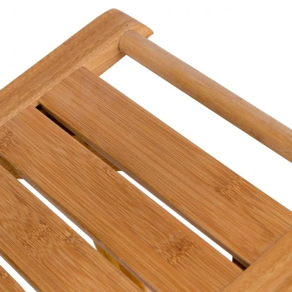 Tabouret de Aalle de Bain Petit Banc Léger et Polyvalent Surface Imperméable en Bambou, 61x33x46cm, Naturel