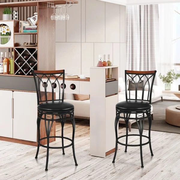 Tabouret de Bar de Style Industriel Réglable en Hauteur Capacité 100 Kg en Fer et Pu 44,5x44,5x100-112cm Noir