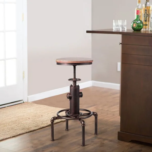 Tabouret de Bar Style Industriel Vintage Hauteur Réglable Rotatif à 360° Capacité 150kg en Fer et Pin 45x45x60-75cm