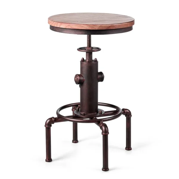 Tabouret de Bar Style Industriel Vintage Hauteur Réglable Rotatif à 360° Capacité 150kg en Fer et Pin 45x45x60-75cm