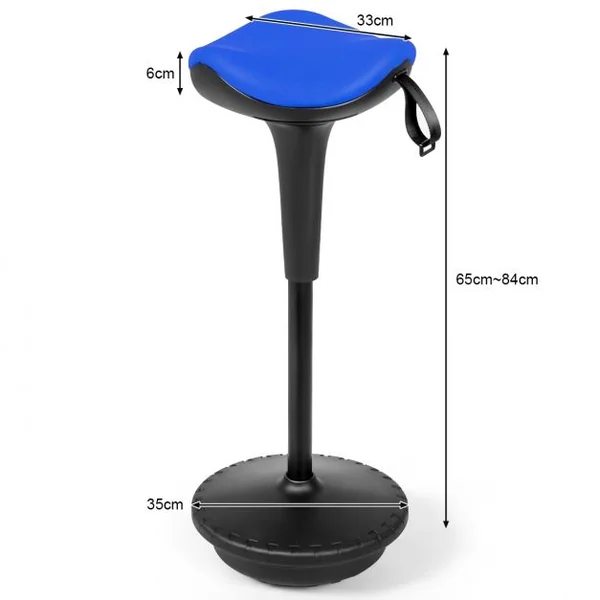 Tabouret de Bureau Ergonomique Hauteur Réglable Inclinable et Rotatif Capacité 125 kg 33x33x65-84 cm Bleu