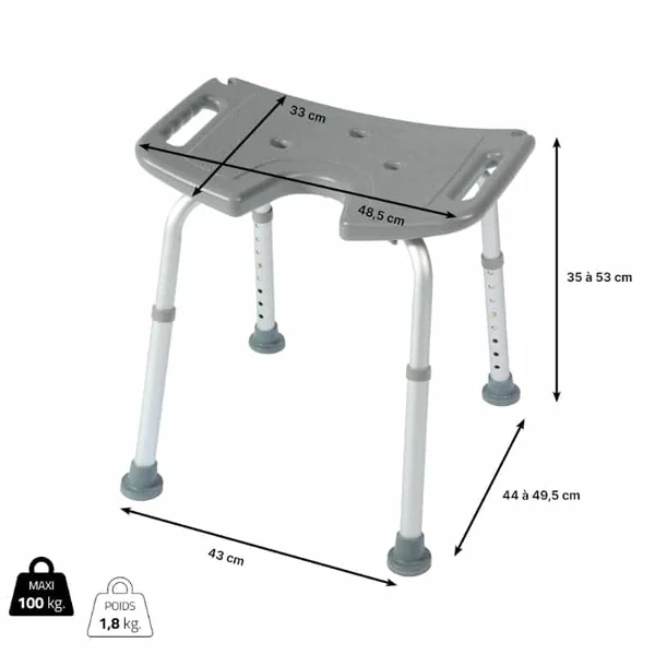 TABOURET DE DOUCHE BORA GRIS - Oplus Médical