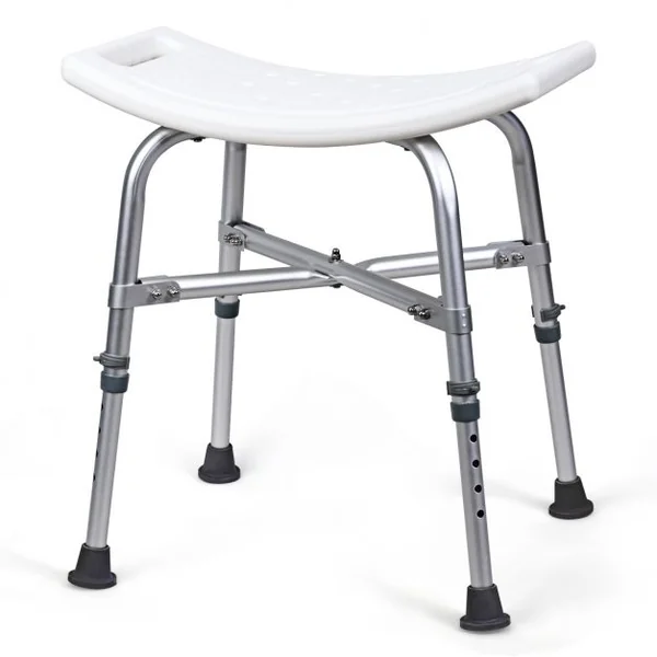 Tabouret de Douche Siège Incurvé Repose Pied Hauteur Réglable Capacité 150kg en Alliage D'aluminium 51x31x42,5-56cm