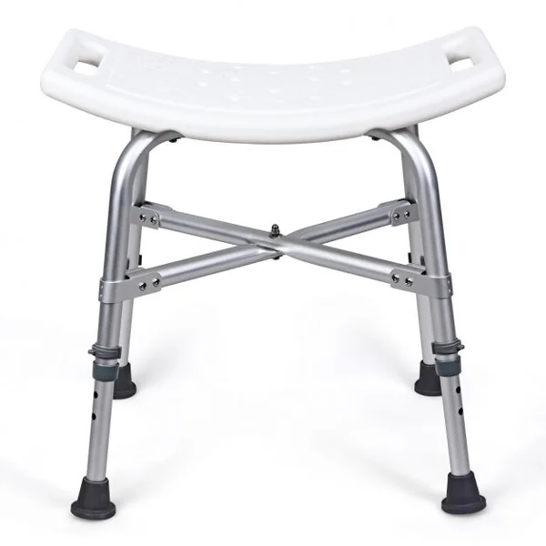 Tabouret de Douche Siège Incurvé Repose Pied Hauteur Réglable Capacité 150kg en Alliage D'aluminium 51x31x42,5-56cm