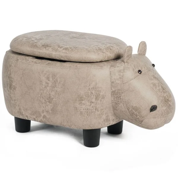 Tabouret de Rangement en Forme d’Hippopotame avec Surface en Tissu pour Enfants Capacité 150 kg 70x32x30 cm Gris