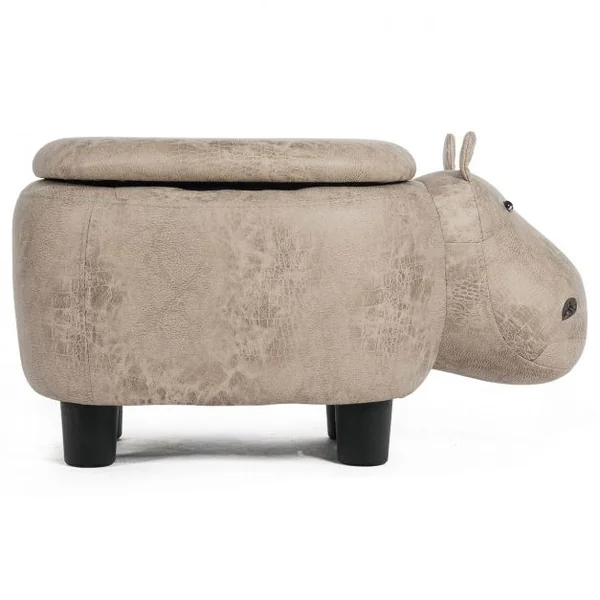 Tabouret de Rangement en Forme d’Hippopotame avec Surface en Tissu pour Enfants Capacité 150 kg 70x32x30 cm Gris