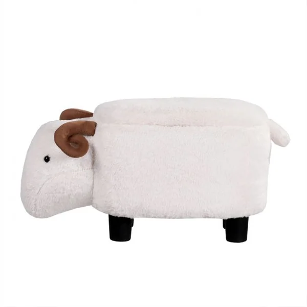 Tabouret de Rangement Repose-pieds Pouf Ottoman avec Couvercle et rangement en Forme de Mouton, 62x35x35cm, Blanc
