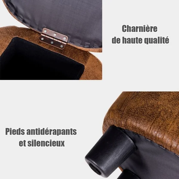 Tabouret de Rangement Repose-pieds Pouf Ottoman avec Couvercle et rangement en Forme de Rhinocéros, 62x35x35cm, Brun