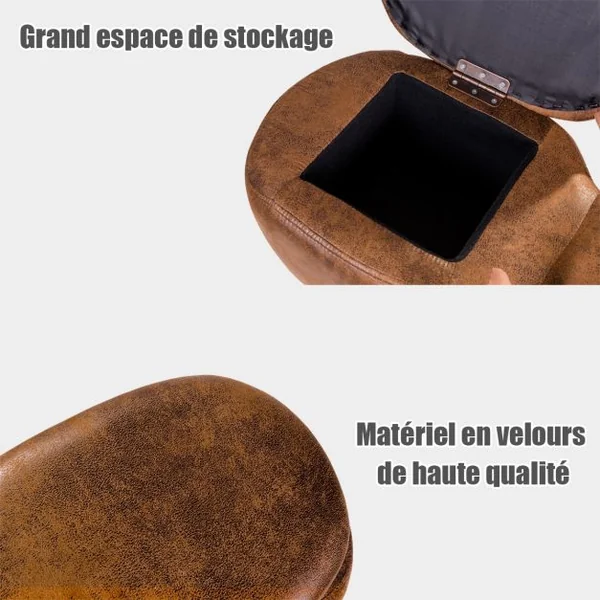 Tabouret de Rangement Repose-pieds Pouf Ottoman avec Couvercle et rangement en Forme de Rhinocéros, 62x35x35cm, Brun