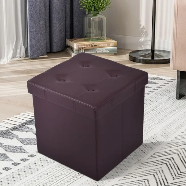 Tabouret pouf pliable Coffre de rangement en cube Boîte de rangement et banc 150 kg max, 38x38x38cm, Marron