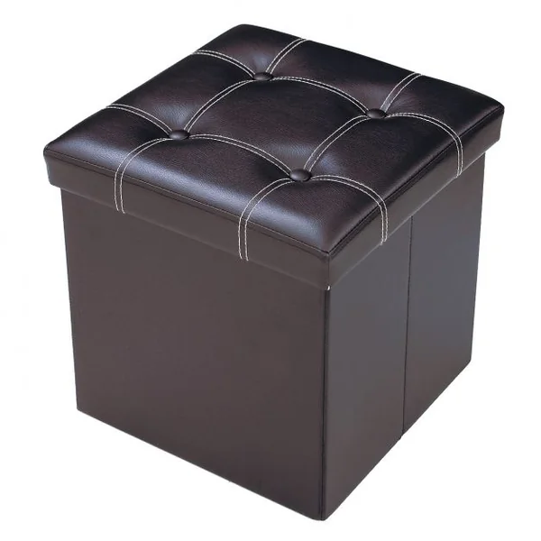 Tabouret pouf pliable Coffre de rangement en cube Boîte de rangement et banc 150 kg max, 38x38x38cm, Marron