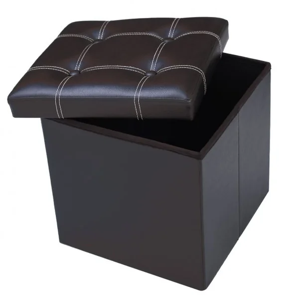 Tabouret pouf pliable Coffre de rangement en cube Boîte de rangement et banc 150 kg max, 38x38x38cm, Marron