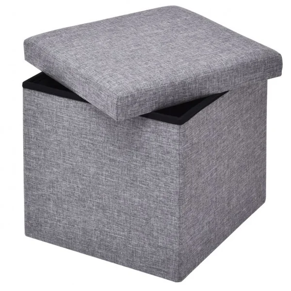 Tabouret Pouf Siège de Rangement 54 Litres en Tissu Oxford éponge et MDF, pliable, 38 x 38 x 38 cm, Gris