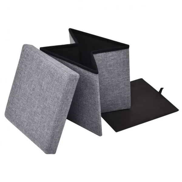 Tabouret Pouf Siège de Rangement 54 Litres en Tissu Oxford éponge et MDF, pliable, 38 x 38 x 38 cm, Gris