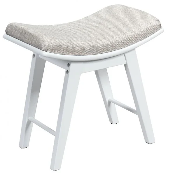 Tabouret Rembourré pour Coiffeuse Piano Repose-pieds Siège d’Appoint Capacité 150kg en Bois + Eponge 48x30x45cm Blanc