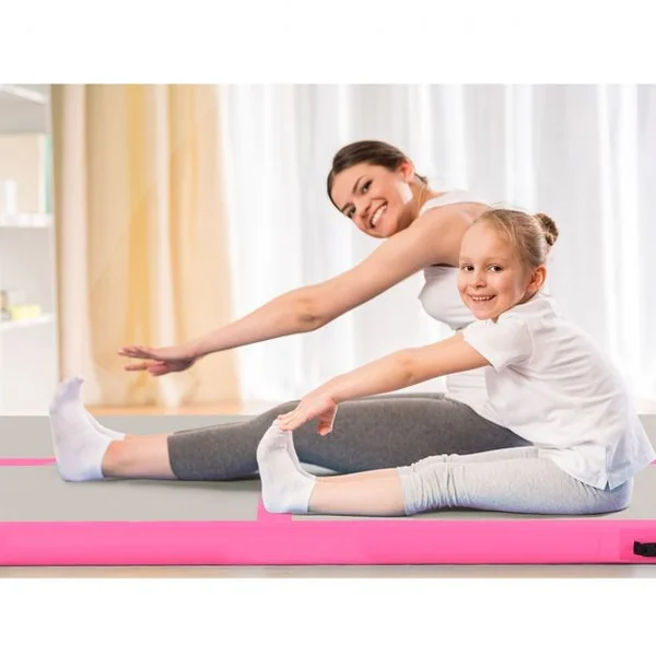 Tapis de gymnastique gonflable Tapis de yoga gonflable avec Pompe à air anneau et poignée 305x100x10cm Bleu