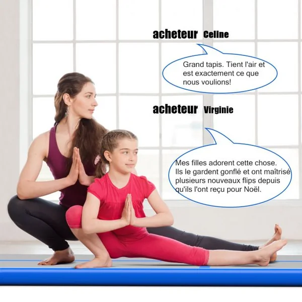 Tapis de Gymnastique Gonflable Tapis de Yoga Gonflable avec Pompe à Air Anneau et Poignée 400x100x10cm Bleu
