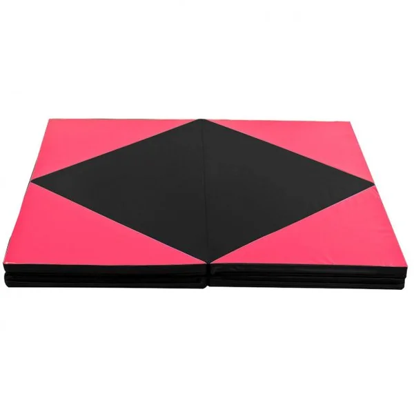 Tapis de Gymnastique Pliable Matelas de Fitness Portable en Coton Perlé Epe et Cuir Pu 240x12 X5cm Rose et Noir
