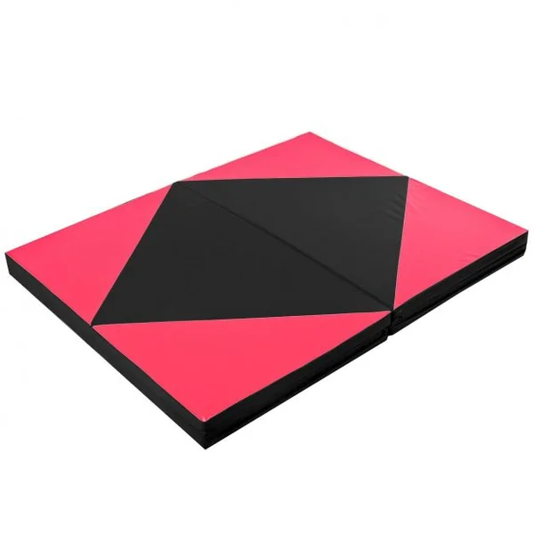 Tapis de Gymnastique Pliable Matelas de Fitness Portable en Coton Perlé Epe et Cuir Pu 240x12 X5cm Rose et Noir