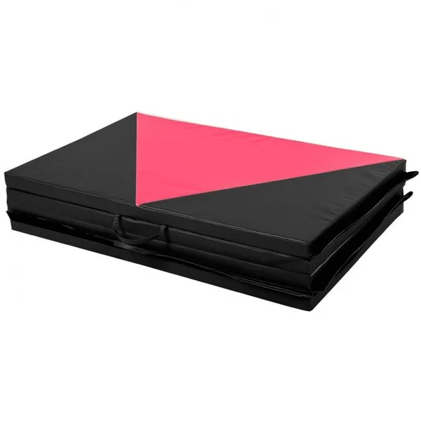 Tapis de Gymnastique Pliable Matelas de Fitness Portable en Coton Perlé Epe et Cuir Pu 240x12 X5cm Rose et Noir