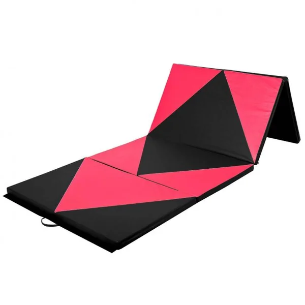 Tapis de Gymnastique Pliable Matelas de Fitness Portable en Coton Perlé Epe et Cuir Pu 240x12 X5cm Rose et Noir