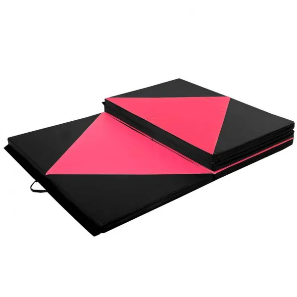 Tapis de Gymnastique Pliable Matelas de Fitness Portable en Coton Perlé Epe et Cuir Pu 240x12 X5cm Rose et Noir