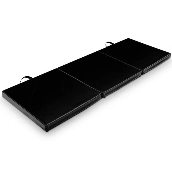 Tapis de Gymnastique Pliable Matelas de Fitness Portable Natte de Gym pour Yoga, en coton et cuir PU, 180x60x5 cm, Noir