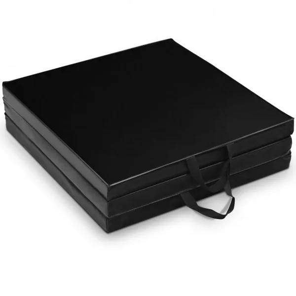Tapis de Gymnastique Pliable Matelas de Fitness Portable Natte de Gym pour Yoga, en coton et cuir PU, 180x60x5 cm, Noir