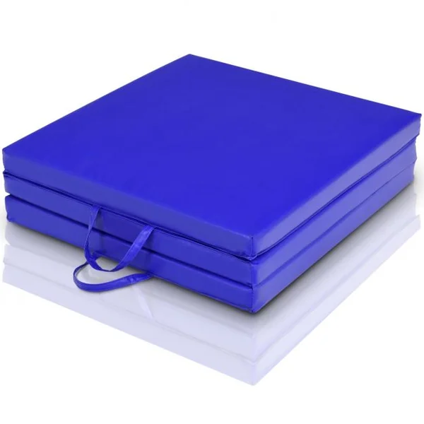 Tapis de Gymnastique Pliable Matelas de Fitness Portable Natte de Gym pour Yoga, en coton et cuir PU, 180x60x5cm, Marine