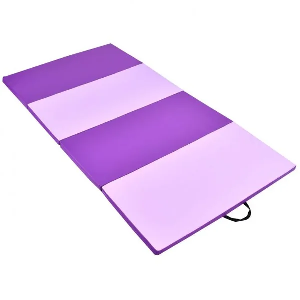 Tapis de Gymnastique Pliable Matelas de Fitness Portable pour Yoga, en coton et cuir PU, 240x120x5cm, Rose et Violet