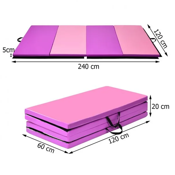 Tapis de Gymnastique Pliable Tapis de Yoga Portable avec 2 Poignées de Transport et Velcro 240x120x5CM