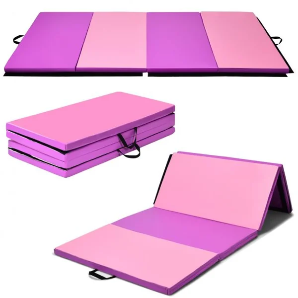 Tapis de Gymnastique Pliable Tapis de Yoga Portable avec 2 Poignées de Transport et Velcro 240x120x5CM