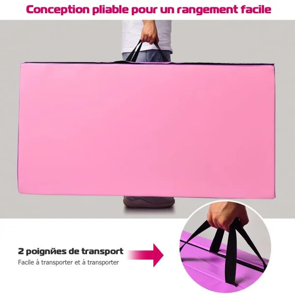 Tapis de Gymnastique Pliable Tapis de Yoga Portable avec 2 Poignées de Transport et Velcro 240x120x5CM