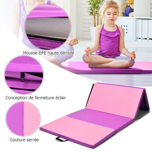 Tapis de Gymnastique Pliable Tapis de Yoga Portable avec 2 Poignées de Transport et Velcro 240x120x5CM