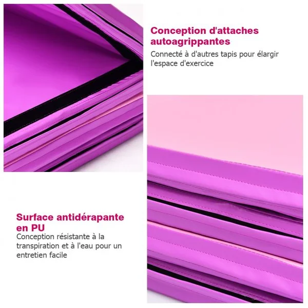 Tapis de Gymnastique Pliable Tapis de Yoga Portable avec 2 Poignées de Transport et Velcro 240x120x5CM
