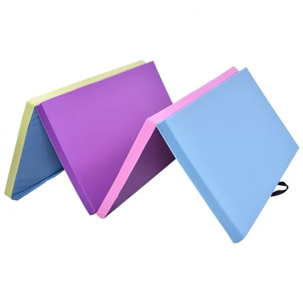 Tapis de gymnastique pliable Tapis portable pour Fitness, Yoga, Sport, Exercice, en EPE et PU, 240x120x5cm, Multicolore