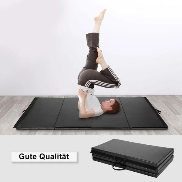 Tapis de gymnastique pliable Tapis portable pour Fitness, Yoga, Sport, Exercice, en EPE et PU, 240x120x5cm, Noir