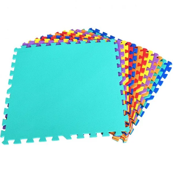 Tapis de Jeu Tapis Puzzle en Mousse EVA Résistante pour Enfants 12 Pièces Carrées Combinables 61x61x1cm Multicolore