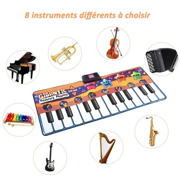 Tapis de Piano Musical à 24 Touches pour Enfants Tapis Danse Évolutif Pliable en ABS Polyester Éponge, 180x74cm