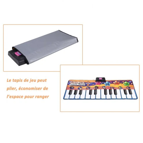 Tapis de Piano Musical à 24 Touches pour Enfants Tapis Danse Évolutif Pliable en ABS Polyester Éponge, 180x74cm
