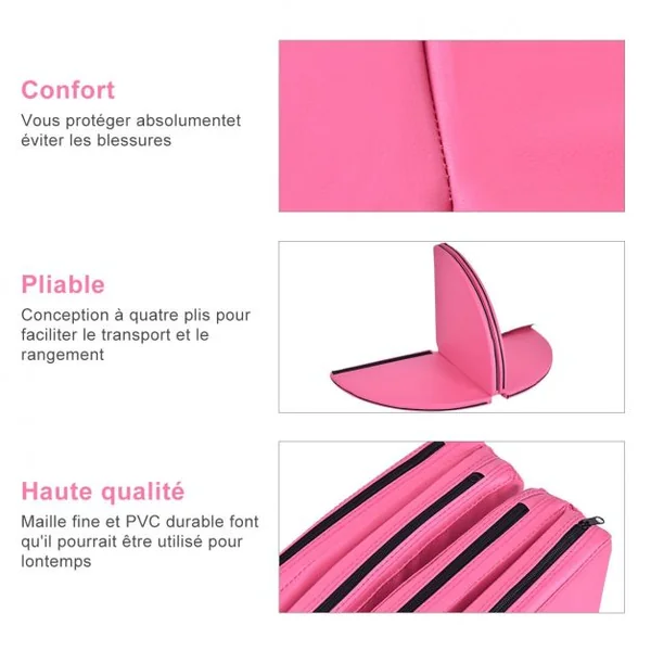 Tapis de Pole Dance Mat Tapis de Protection pour Gymnastique 4 Parties Pliables en PVC et Coton Perlé, 150x150x5cm, Rose