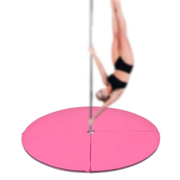 Tapis de Pole Dance Mat Tapis de Protection pour Gymnastique 4 Parties Pliables en PVC et Coton Perlé, 150x150x5cm, Rose