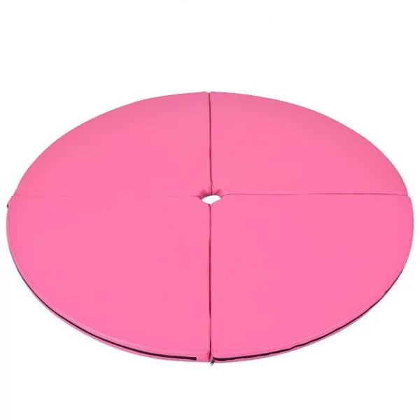 Tapis de Pole Dance Mat Tapis de Protection pour Gymnastique 4 Parties Pliables en PVC et Coton Perlé, 150x150x5cm, Rose