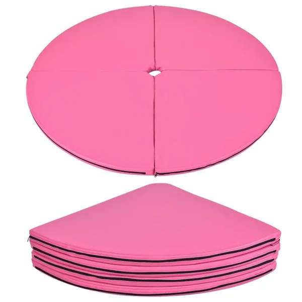 Tapis de Pole Dance Mat Tapis de Protection pour Gymnastique 4 Parties Pliables en PVC et Coton Perlé, 150x150x5cm, Rose