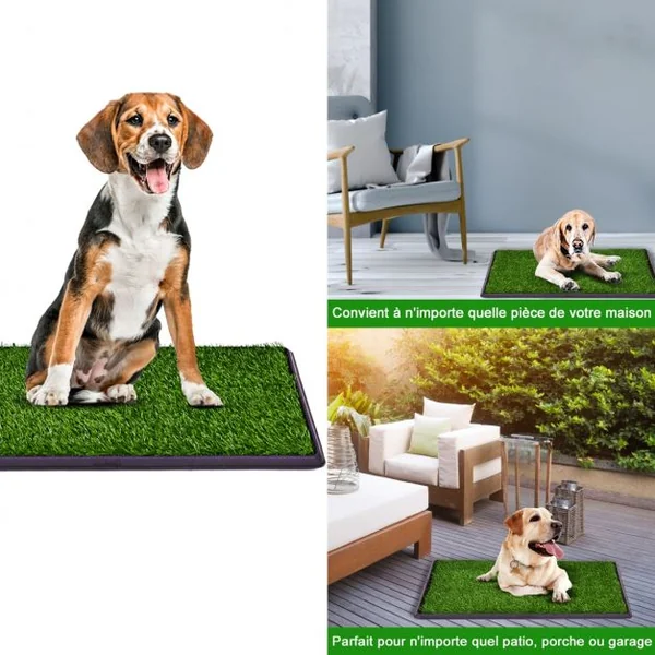 Tapis de Propreté D'intérieur pour Chien avec Tiroir Coulissant Effet Fausse Pelouse en Pp et Pe 51x63x6cm Vert