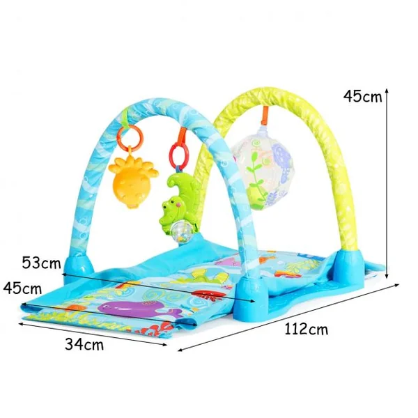 Tapis D'éveil Multifonction Tapis de Jeu Modulable pour Enfants de 6 à 12 Mois 3 Jouets en Twill+pp 112x53x45cm Bleu