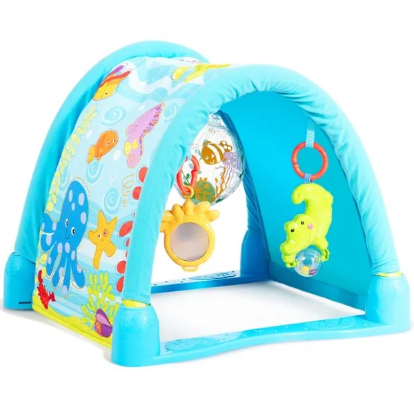 Tapis D'éveil Multifonction Tapis de Jeu Modulable pour Enfants de 6 à 12 Mois 3 Jouets en Twill+pp 112x53x45cm Bleu
