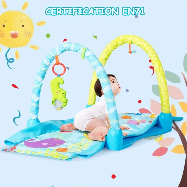 Tapis D'éveil Multifonction Tapis de Jeu Modulable pour Enfants de 6 à 12 Mois 3 Jouets en Twill+pp 112x53x45cm Bleu